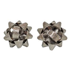 Silver Tone Gift Bow Shaped Stud Post Christmas Xmas Holiday Fashion Earrings